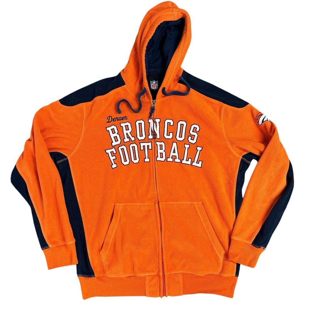 Broncos NFL Full Zip Hoodie Orange Fleece Jacket Mens XL Fan Gear Football